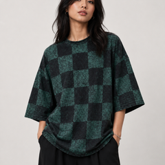 Camiseta Oversized Checkerboard Floral Verde 2