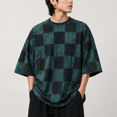 Camiseta Oversized Checkerboard Floral Verde 1